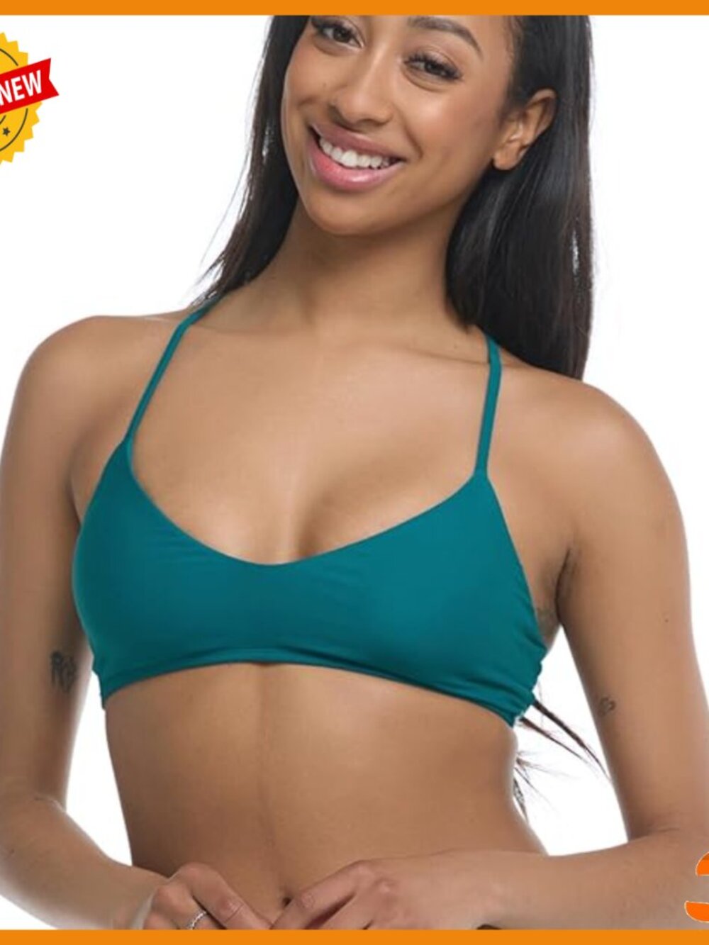 Strappy Back Triangle Bikini Top With Removable Cups, Microfiber